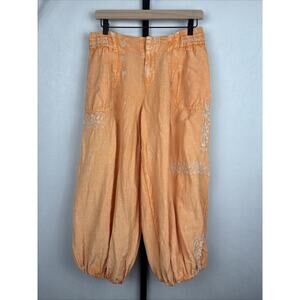 Anthropologie Embroidered Parachute Pants Womens Small Orange Linen Relaxed Boho